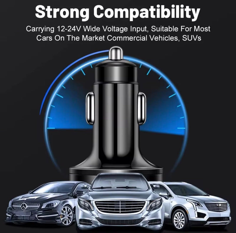 HUPLA 6-Port USB Car Charger with Digital Voltage Display | 4 USB-A + 2 USB-C PD Charging Ports | QC 3.0 Multi-Port Car Charging Adapter for Mobile Phones & Gadgets – Black