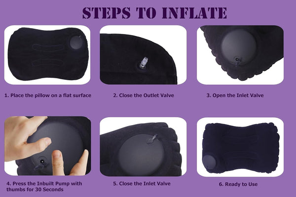Inflatable Neck Support Pillow with Built-in Air Pump – Soft Velvet Travel Pillow with Separate Air Valve, Random Colour
