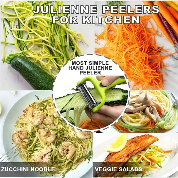 HUPLA 3-in-1 Vegetable Peeler & Julienne Slicer | Multifunction Stainless Steel Blade Peeler for Potato, Carrot, Cucumber & Vegetables | Ergonomic Kitchen Tool – Green