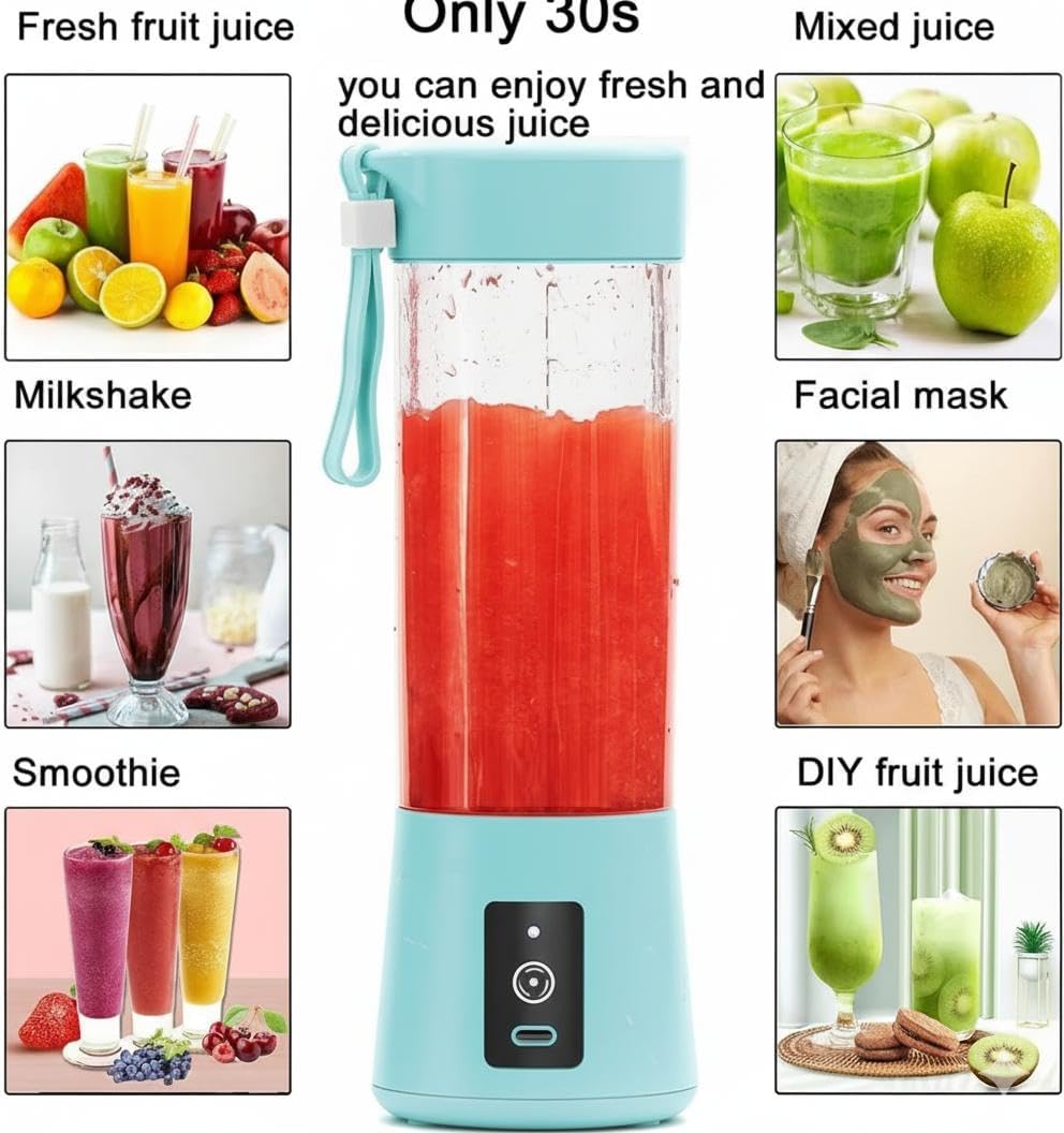 HUPLA Portable USB Rechargeable Juicer Blender 380ml | 6 Stainless Steel Blade Mini Fruit Blender with 1200mAh Battery for Smoothies, Shakes & Juices