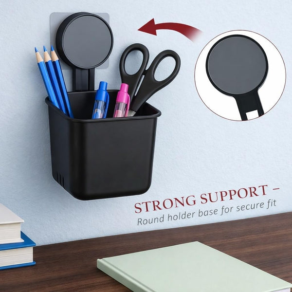 HUPLA Wall Mounted Multipurpose Storage Holder with Drainage | Bathroom Toothbrush Holder, Toothpaste Organizer & Makeup Brush Storage Cup | Black – 1 Piece