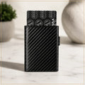 HUPLA Automatic Pop-Up Card Holder for Men | Slim RFID-Style Card Wallet with Push Button | Black Carbon Fibre Pattern Card Case