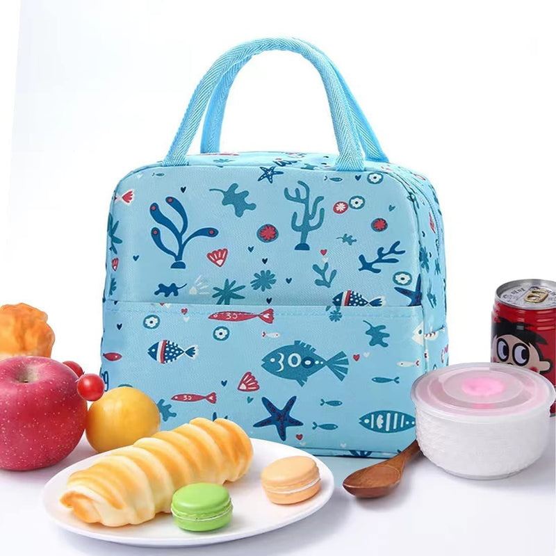 Perfect school bag & Insulated Lunch Bag / Tiffin Bag – Blue Fish Print