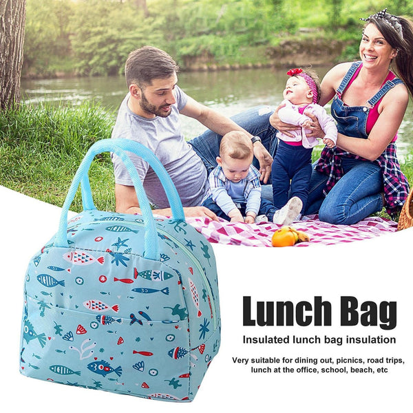 Perfect school bag & Insulated Lunch Bag / Tiffin Bag – Blue Fish Print