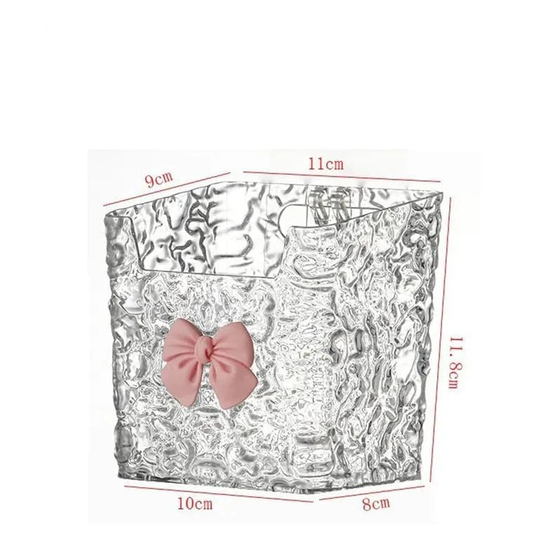 HUPLA Transparent Tissue Box Holder with Pink Bow | Crystal Look Decorative Tissue Paper Organizer with Textured Design for Living Room, Bedroom, Bathroom & Dressing Table – 1 Pc