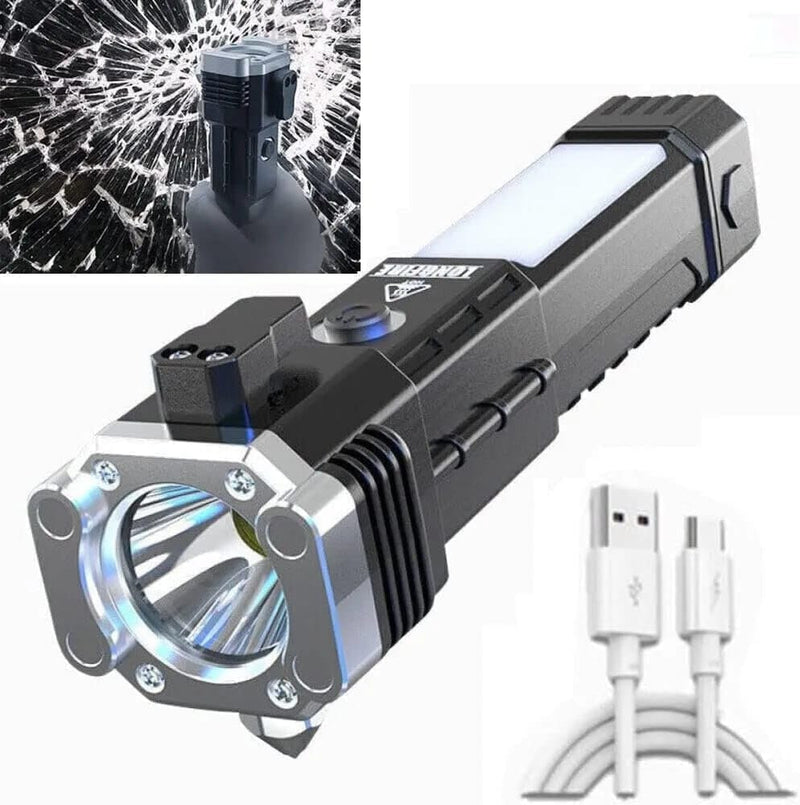 HUPLA Multi-Function Car Emergency Safety Tool | USB Rechargeable LED Light | Window Glass Breaker & Seat Belt Cutter | Vehicle Emergency Rescue Tool