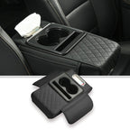 HUPLA Car Seat Organizer with Cup Holder & Tissue Box | PU Leather Back Seat Organizer | Foldable Car Armrest Console | Storage Tray for Car Interior (Black)HUPLA Car Seat Organizer with Cup Holder & Tissue Holder | Premium PU Leather