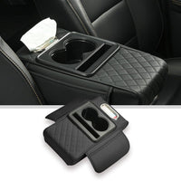 HUPLA Car Seat Organizer with Cup Holder & Tissue Box | PU Leather Back Seat Organizer | Foldable Car Armrest Console | Storage Tray for Car Interior (Black)HUPLA Car Seat Organizer with Cup Holder & Tissue Holder | Premium PU Leather