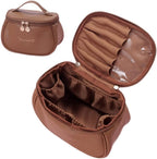 Portable Mini Makeup Organizer Pouch for Women | Large Opening Cosmetic Storage Bag with Brush Holder & Multi Compartments