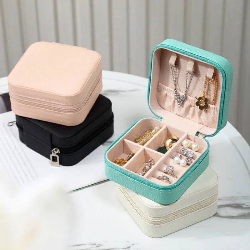 Portable Jewelry Organizer Box for Women | Travel Ring & Necklace Storage Case with Mirror | Compact Jewellery Storage Box