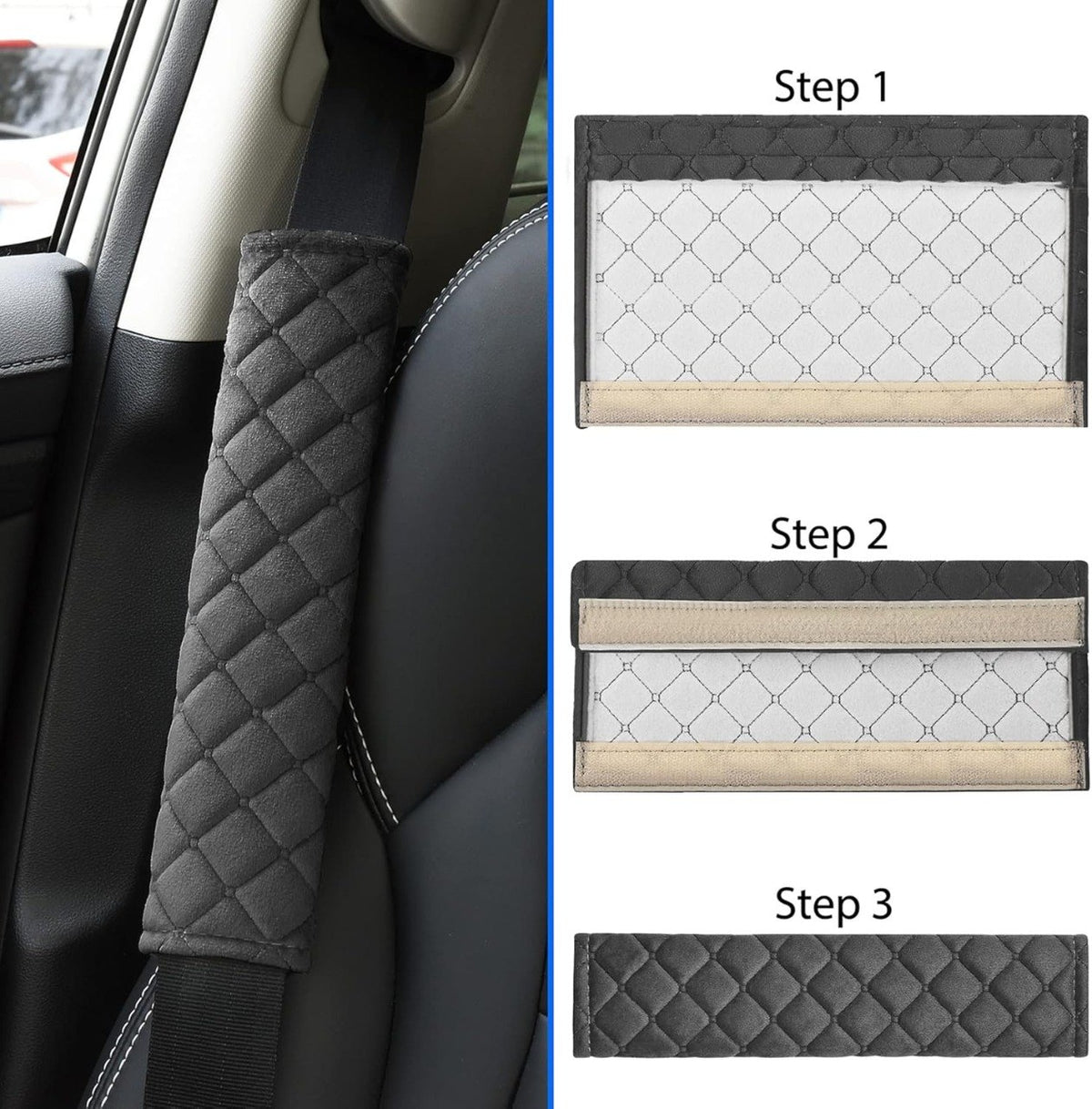 Soft Padded Seat Belt Shoulder Cover – Quilted Seat Belt Cushion Pad for Car, Comfortable Shoulder Protection