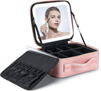 Professional Makeup Organizer Case with LED Mirror | Portable Cosmetic Storage Box with Adjustable Compartments & Brush Holder