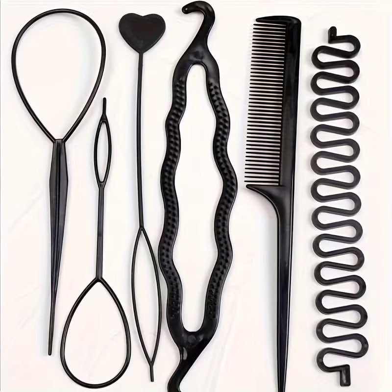 6-Piece Hair Styling Tool Set for Women – Hair Bun Maker, Hair Loop Tool, Sectioning Tool & Styling Comb