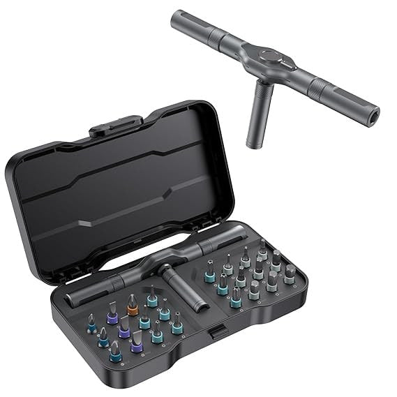 HUPLA 24-in-1 Precision T-Handle Ratchet Screwdriver Set | Magnetic Repair Tool Kit | Magnetic Multi-Bit Repair Tool Kit with Storage Case | Professional Hand Tool for Electronics, PC, Laptop, Mobile, Bicycle & Home Repair