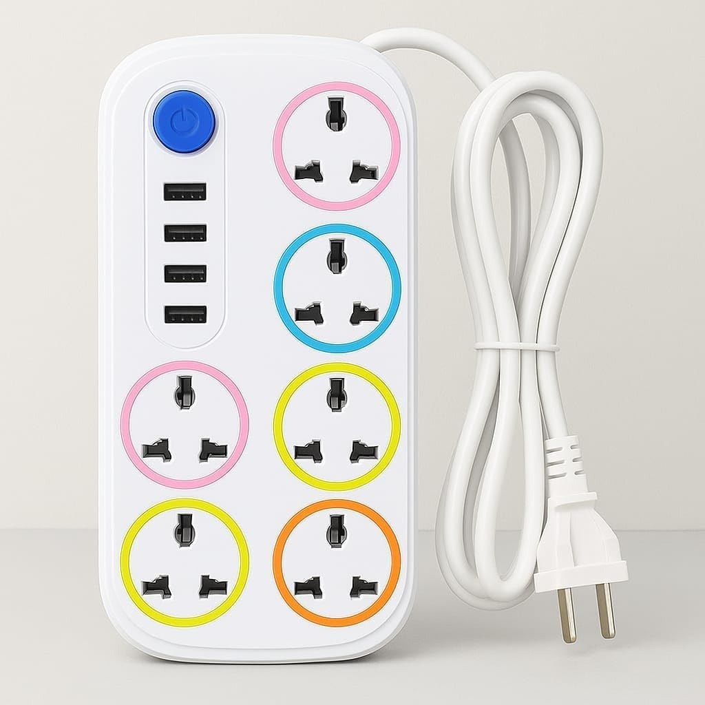 HUPLA 6 Universal Socket Extension Board with 4 USB Charging Ports | Master Power Switch | Heavy Duty Extension Cord | Multi Plug Power Strip for Home, Office & Travel
