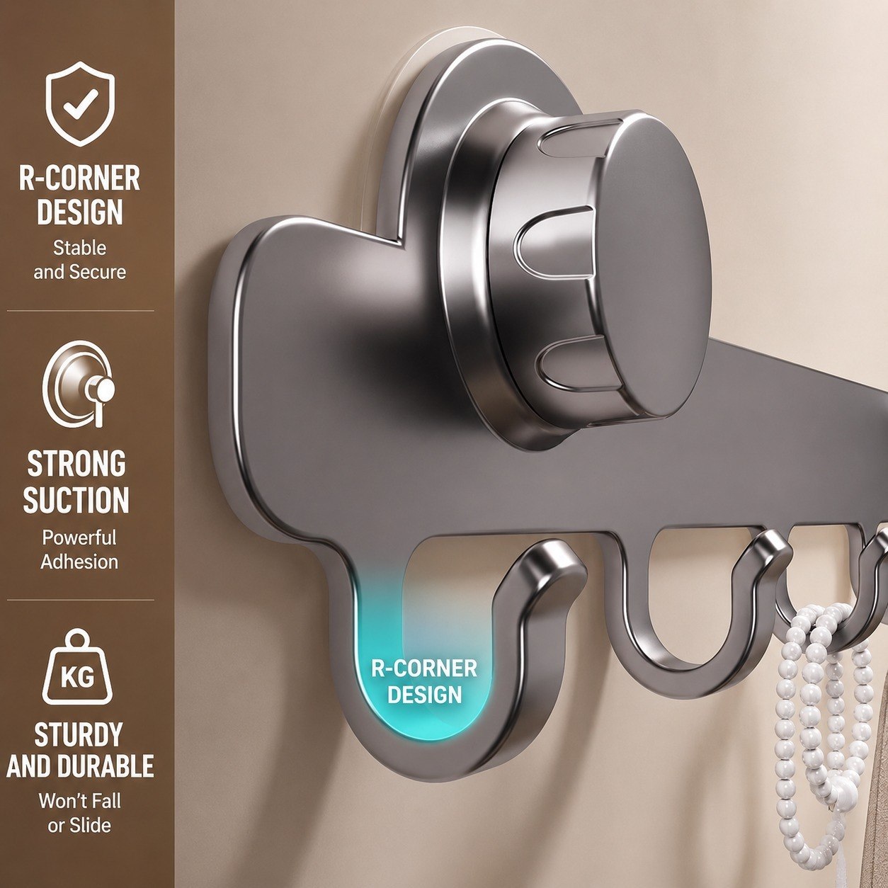 HUPLA Pack of 2 Heavy Duty Suction Hook Rack | 6 Hooks No Drill Wall Hanger| 6 Hooks Wall Mounted Organizer | No Drill Vacuum Suction Hanger for Bathroom, Kitchen, Bedroom & Office | Reusable Waterproof Stainless Steel Finish