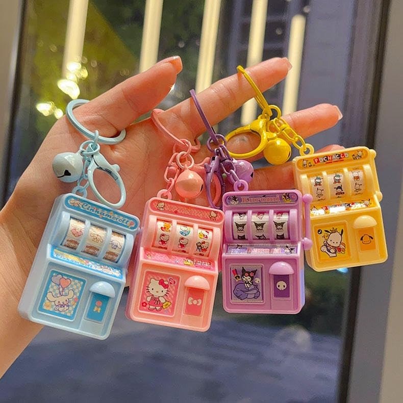 Kawaii Cartoon Mini Slot Machine Keychain with Bell (Single Piece - Random Design) – Spinning Reel Bag Charm
