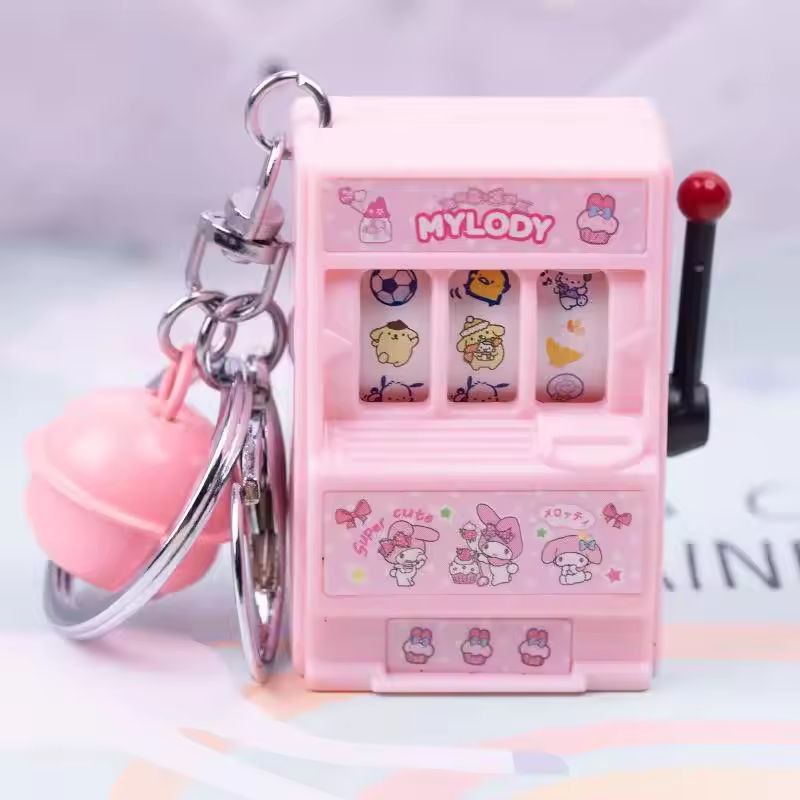 Kawaii Cartoon Mini Slot Machine Keychain with Bell (Single Piece - Random Design) – Spinning Reel Bag Charm