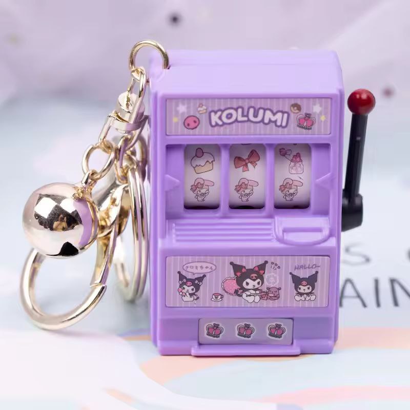 Kawaii Cartoon Mini Slot Machine Keychain with Bell (Single Piece - Random Design) – Spinning Reel Bag Charm