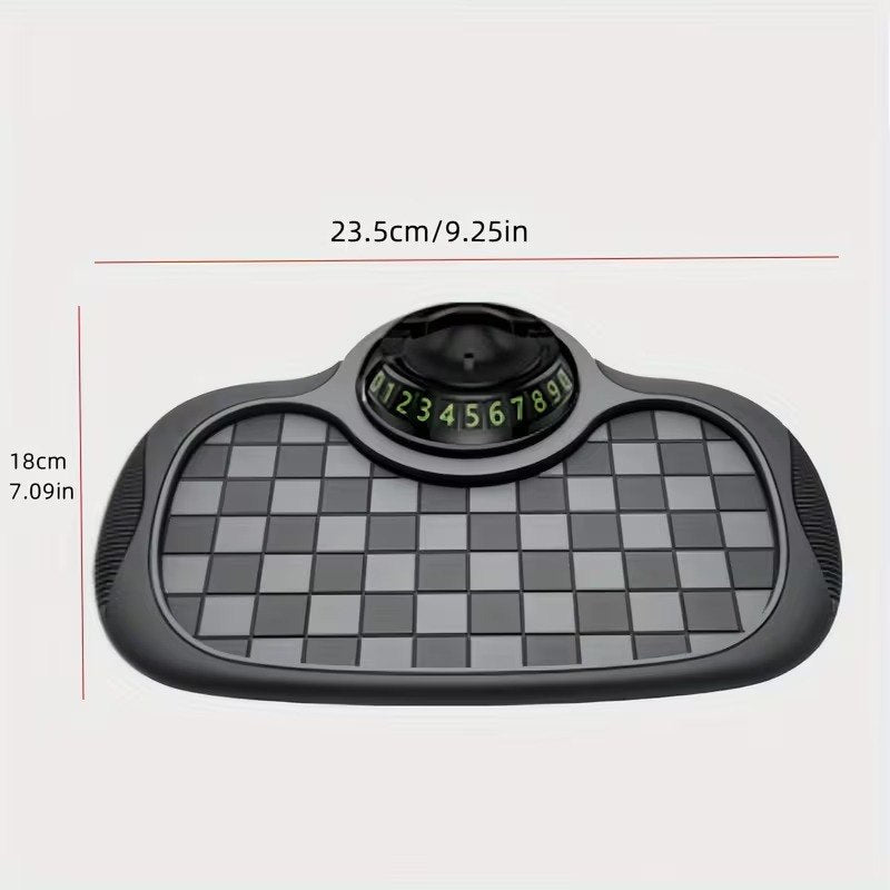 HUPLA 360° Rotating Magnetic Car Phone Holder with Temporary Parking Number | Anti-Slip Dashboard Organizer Mat
