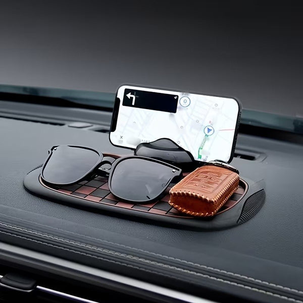 HUPLA 360° Rotating Magnetic Car Phone Holder with Temporary Parking Number | Anti-Slip Dashboard Organizer Mat