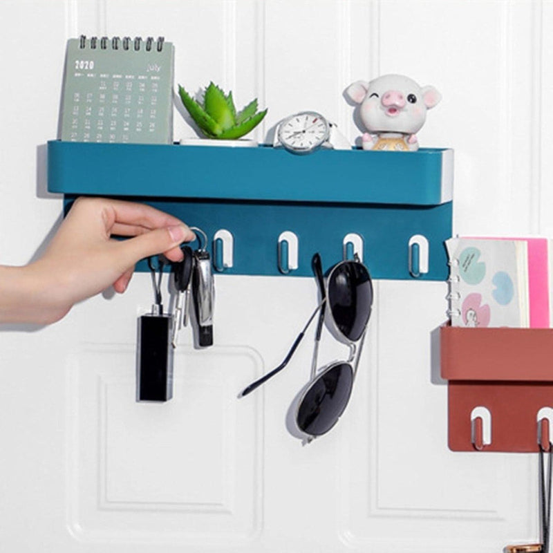 HUPLA Pack of 2 Wall Storage Shelf with 6 Hooks | No Drill Organizer | Self Adhesive Bathroom & Kitchen Organizer Rack | No Drill Wall Shelf for Bathroom, Kitchen & Bedroom (Black + White)
