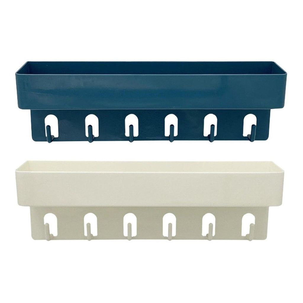 HUPLA Pack of 2 Wall Storage Shelf with 6 Hooks | No Drill Organizer | Self Adhesive Bathroom & Kitchen Organizer Rack | No Drill Wall Shelf for Bathroom, Kitchen & Bedroom (Black + White)