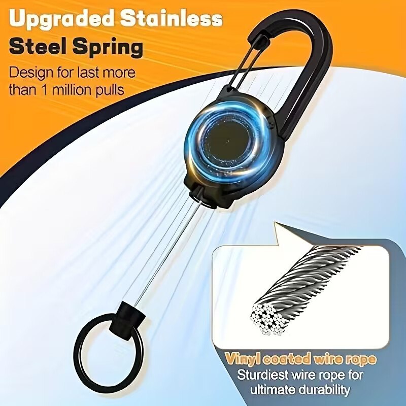 HUPLA Retractable Keychain with Carabiner | Pull-Out Key Holder with Retractable Wire & Key Ring – 1 Pc