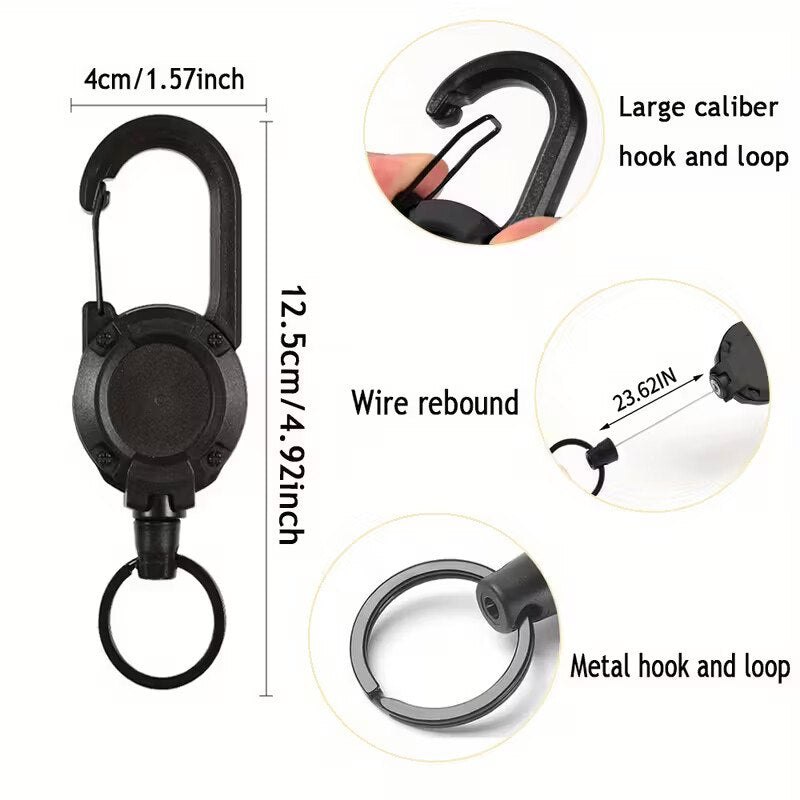 HUPLA Retractable Keychain with Carabiner | Pull-Out Key Holder with Retractable Wire & Key Ring – 1 Pc