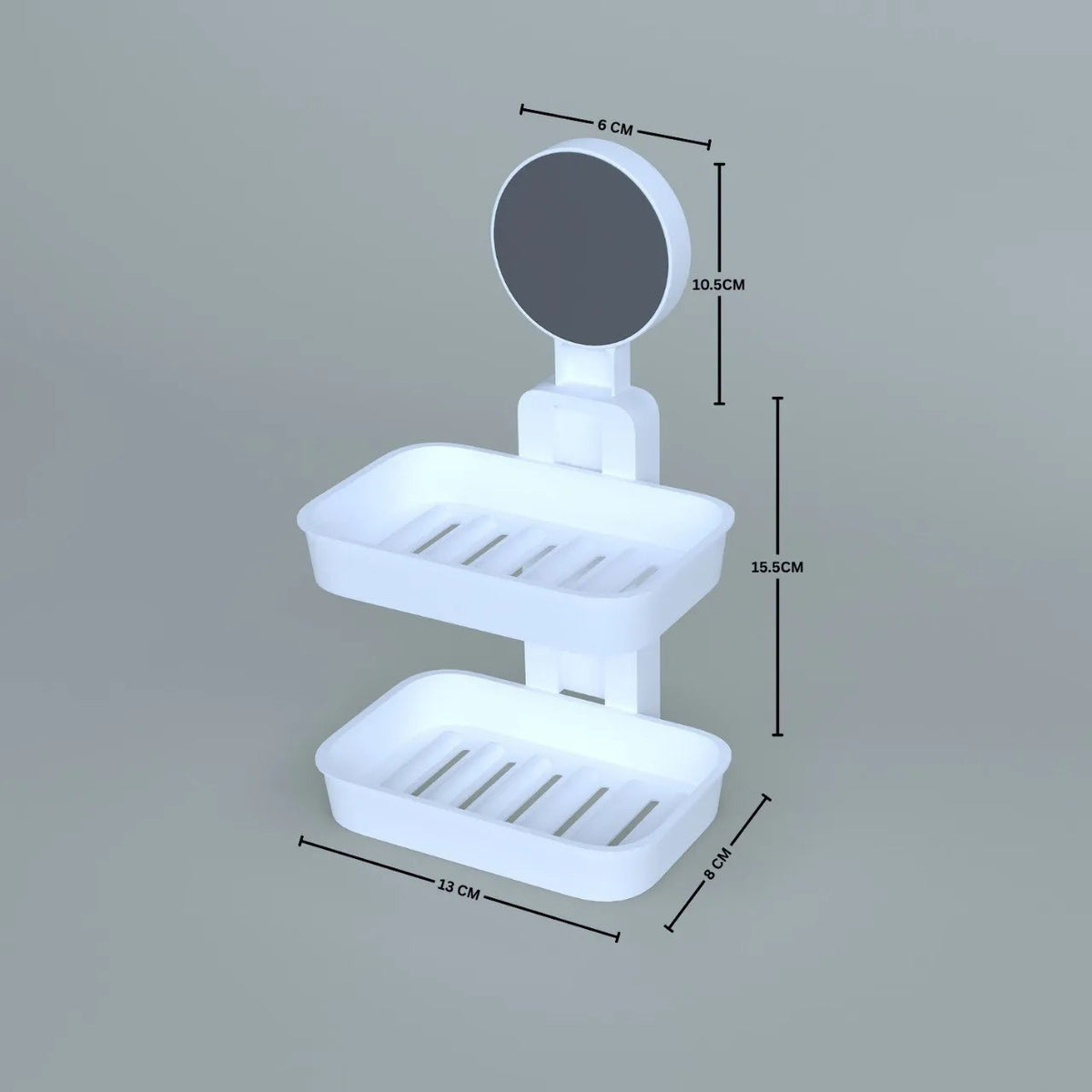 HUPLA 2-Tier Bathroom Storage Shelf with Round Wall Mount | Wall Mounted Soap Holder & Shower Organizer with Drainage Slots | Space Saving Bathroom Accessories Rack – White