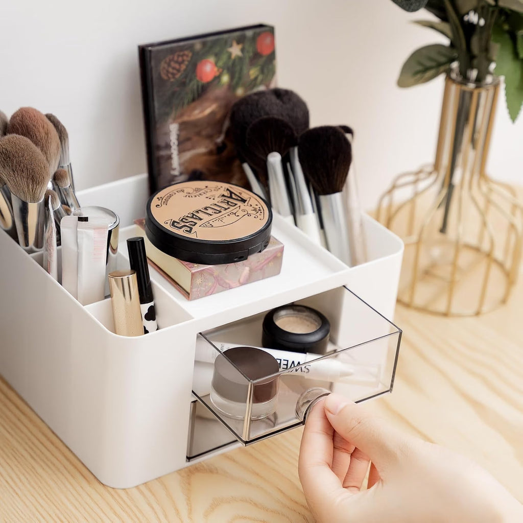 3-Tier Desktop Stationery Organizer with Pen Holder – Multi-Compartment Storage Box for Office, Study Table & Makeup