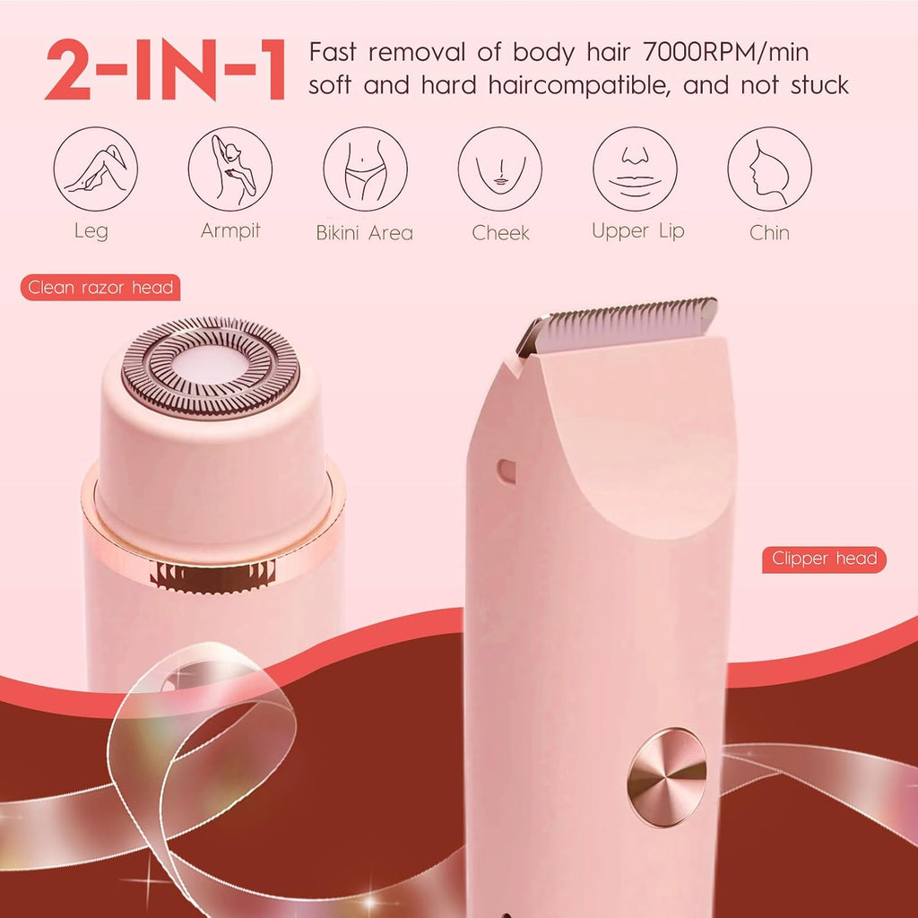 HUPLA 2-in-1 Rechargeable Women's Electric Shaver & Hair Trimmer | Dual-Head Body Hair Remover with Type-C Charging for Arms, Legs & Body Grooming – Rose Gold