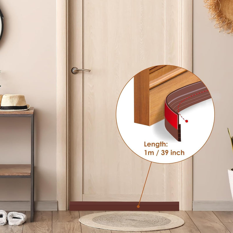 HUPLA Self-Adhesive Door Bottom Sealing Strip | Multi-Layer Hollow Door Gap Seal for Dust, Draft & Insect Protection | Flexible Brown Door Weather Stripping