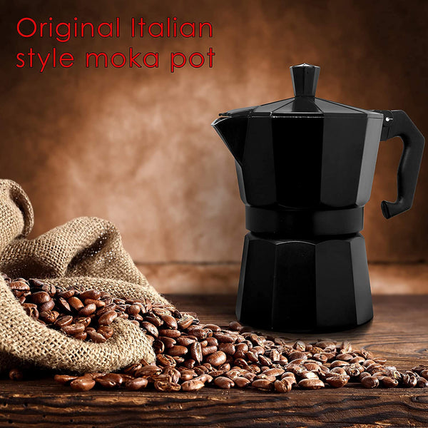 HUPLA Stovetop Espresso Coffee Maker | Classic Moka Pot for Rich Coffee Brewing | Black