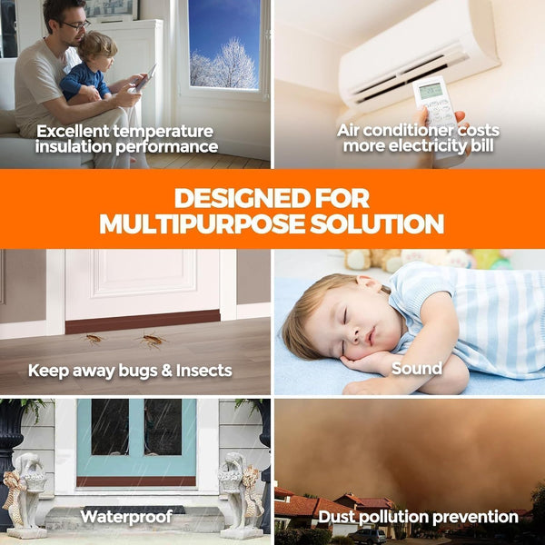 HUPLA Self-Adhesive Door Bottom Sealing Strip | Multi-Layer Hollow Door Gap Seal for Dust, Draft & Insect Protection | Flexible Brown Door Weather Stripping