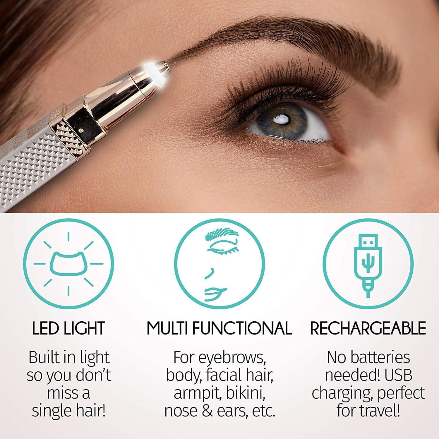 HUPLA 2-in-1 Rechargeable Hair Remover & Eyebrow Trimmer for Women | Face, Nose & Body Hair Removal | Painless Electric Facial Razor with LED Light