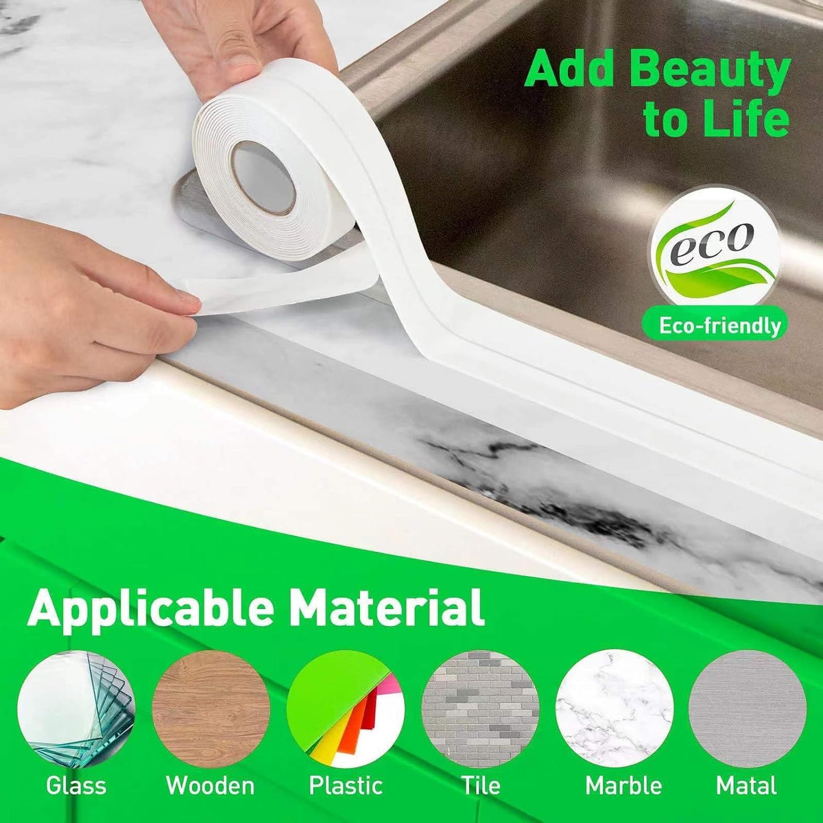 HUPLA Waterproof Sink Sealing Tape 3.8 cm × 3.2 m | Self-Adhesive Kitchen & Bathroom Gap Sealing Strip for Sink, Wash Basin, Bathtub & Toilet Base – White