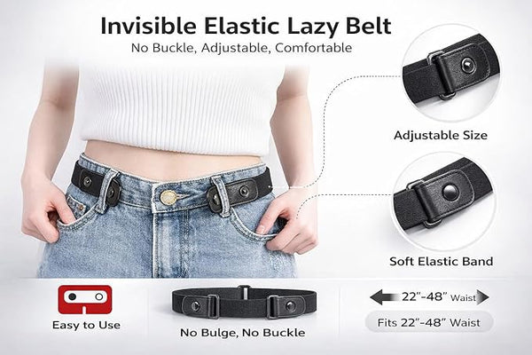 No-Sew Jeans Waist Adjuster Belt – Adjustable Elastic Waistband Extender for Jeans, Pants & Trousers