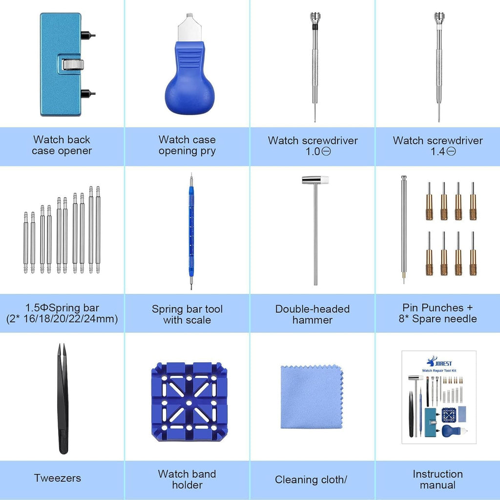 HUPLA Professional Watch Repair Tool Kit | Watch Battery Replacement, Strap Adjustment & Link Removal Tools | Watchmaker Maintenance Kit with Case Opener, Tweezers & Screwdrivers