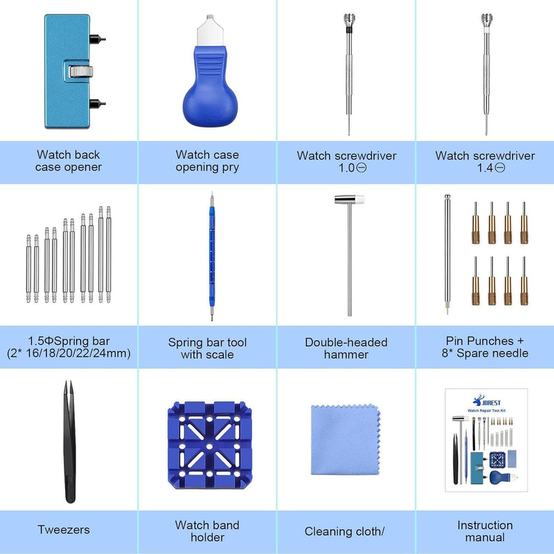 HUPLA Professional Watch Repair Tool Kit | Watch Battery Replacement, Strap Adjustment & Link Removal Tools | Watchmaker Maintenance Kit with Case Opener, Tweezers & Screwdrivers