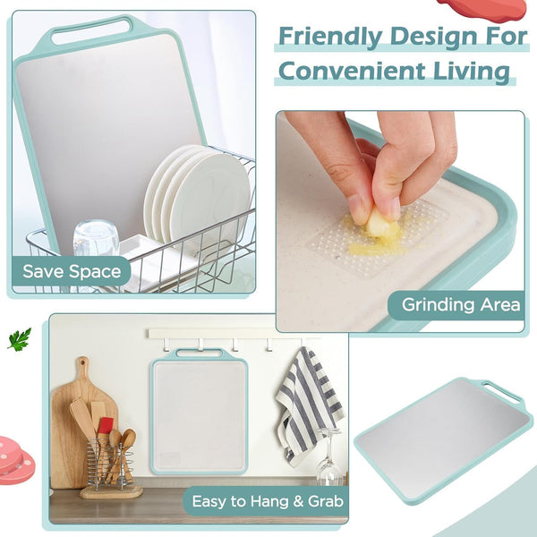 HUPLA Double-Sided Kitchen Chopping Board with Handle | Reversible Rectangular Cutting Board for Vegetables, Fruits & Food Preparation | Blue & Cream