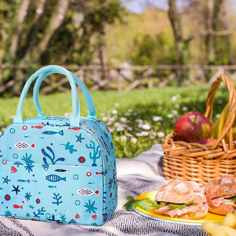 Perfect school bag & Insulated Lunch Bag / Tiffin Bag – Blue Fish Print