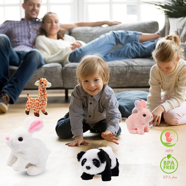 HUPLA Walking & Talking Rabbit Toy | Interactive White Bunny Soft Toy with Walking Movement, Bunny Sounds, Moving Ears & Nose | Battery Operated Plush Animal Toy for Kids – 1 Pc