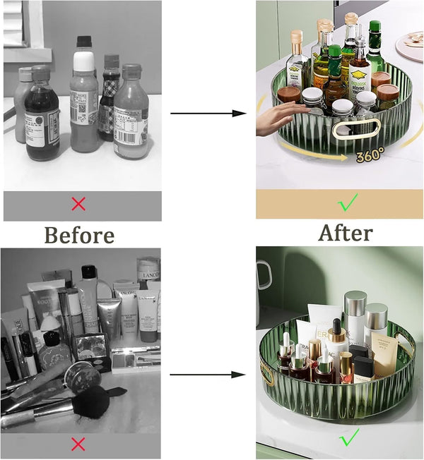 Round Cosmetic & Makeup Organizer Tray with Handles – Elegant Transparent Vanity Storage Tray for Skincare, Perfume & Beauty Essentials