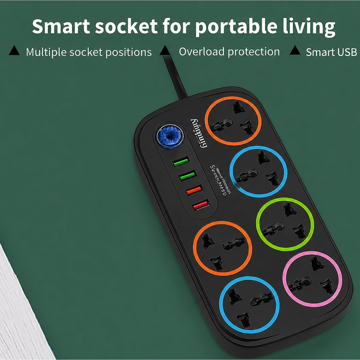 Universal Extension Board with 6 Sockets & 4 USB Ports | Surge Protected Power Strip | Universal Extension Board with 6 Universal Sockets & 4 USB Charging Ports | Surge Protection | Multi Plug Power Strip for Home, Office & Travel