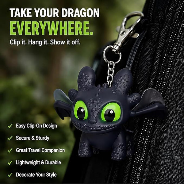 Mysterious Glowing Night Fury Dragon Keychain – LED Luminous Eyes & Articulated Moving Wings (Single Piece)