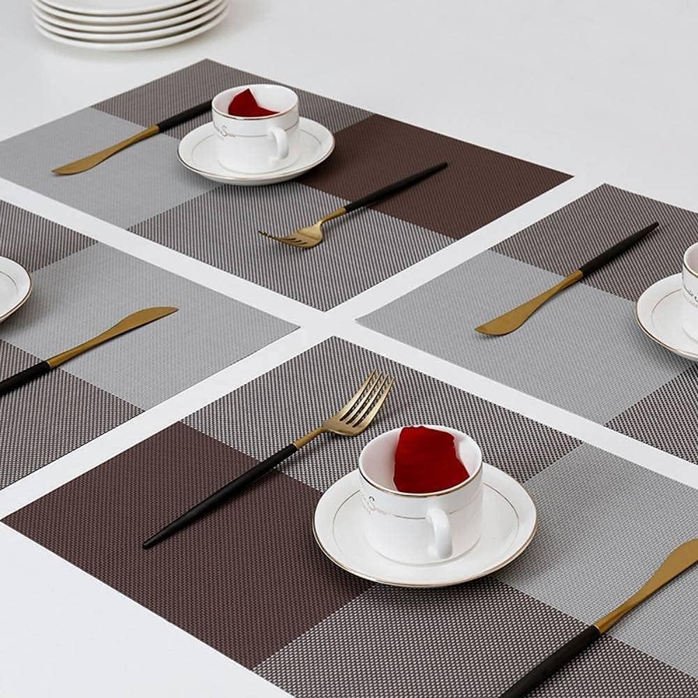 HUPLA Dining Table Placemats Premium Woven-Style PVC Table Mats for Dining, Kitchen & Home | Non-Slip, Flexible & Easy to Clean – Brown & Beige