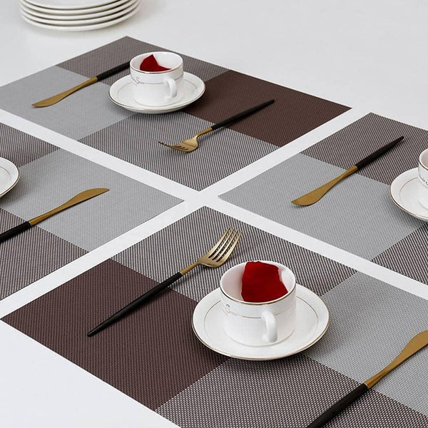 HUPLA Dining Table Placemats Premium Woven-Style PVC Table Mats for Dining, Kitchen & Home | Non-Slip, Flexible & Easy to Clean – Brown & Beige