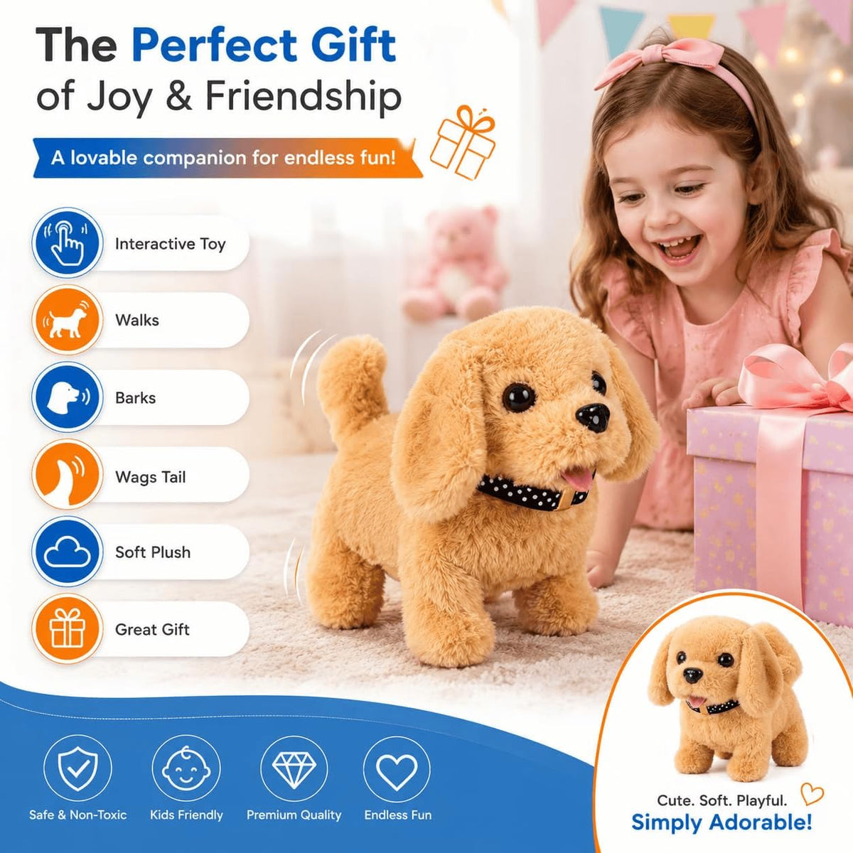 HUPLA Cute Puppy Dog Soft Toy | Fluffy Golden Brown Plush Puppy with Realistic Dog Design, Soft Fur & Decorative Collar | Stuffed Animal Toy for Kids & Gifting – 1 Pc
