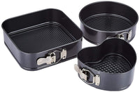 3-Piece Non-Stick Springform Cake Mould Set – Heart, Round & Square Baking Pans for Cakes, Cheesecakes & Desserts